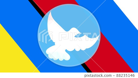 Digitally generated image of white dove peace symbol over russian and ukrainian flag 88235146