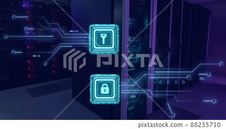 Image of data processing with online security key over computer circuit board Image of data processing with online security key over computer circuit board 88235710