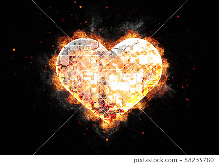 Illustration of a burning heart-shaped flame 88235780