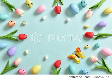 Banner frame for Easter holiday. A place to copy. Flat position, top view Banner frame for Easter holiday. A place to copy. Flat position, top view 88236063