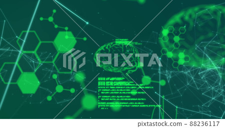 Image of data processing and brains on black background 88236117