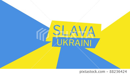 Digital composite image of slava ukraini text against ukrainian blue and yellow flag with copy space Digital composite image of slava ukraini text against ukrainian blue and yellow flag with copy space 88236424