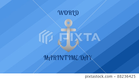 Digitally generated image of world maritime day text and anchor on blue background with copy space Digitally generated image of world maritime day text and anchor on blue background with copy space 88236425