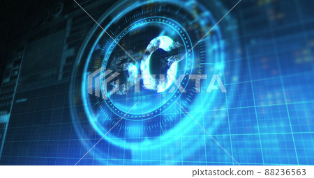Image of processing circle with rotating 5g over blue and black digital space Image of processing circle with rotating 5g over blue and black digital space 88236563