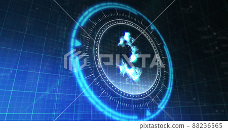Image of processing circle with rotating dollar over blue and black digital space Image of processing circle with rotating dollar over blue and black digital space 88236565