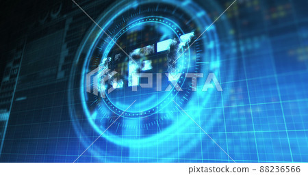 Image of processing circle with rotating nft over blue and black digital space Image of processing circle with rotating nft over blue and black digital space 88236566