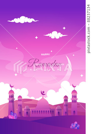Ramadan Kareem Greeting Card Mosque Night Sky Vector Design Template Ramadan Kareem Greeting Card Mosque Night Sky Vector Design Template 88237134