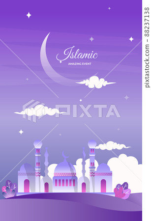 Islamic Event Greeting Card Mosque Night Sky Vector Design Template 88237138