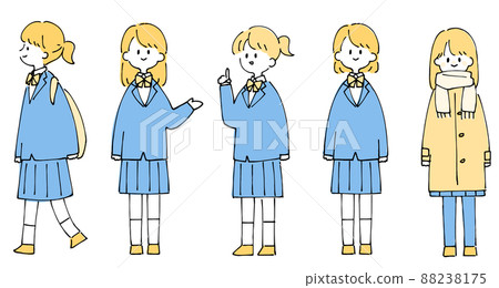 Person illustration set_Schoolgirl_Two-tone color Person illustration set_Schoolgirl_Two-tone color 88238175