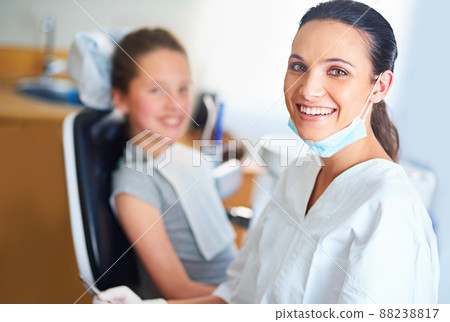 I always try to put my patients at ease. Portrait of a female dentist and child in a dentist office. I always try to put my patients at ease. Portrait of a female dentist and child in a dentist office. 88238817