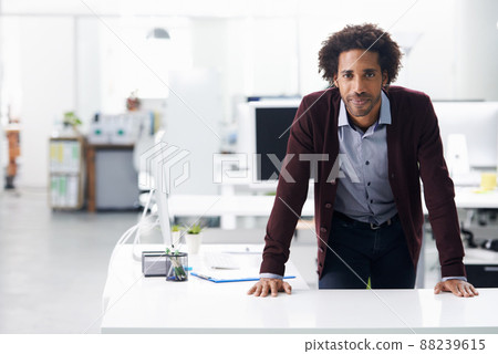 The boss knows what he wants. Portrait of a businessman leaning on a desk. 88239615