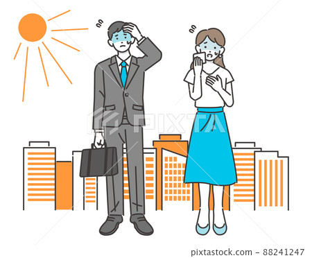 Vector illustration material of office worker who suffers from heat stroke when going out or commuting and office worker who does Cool Biz / Summer / Vector illustration material of office worker who suffers from heat stroke when going out or commuting and office worker who does Cool Biz / Summer / 88241247
