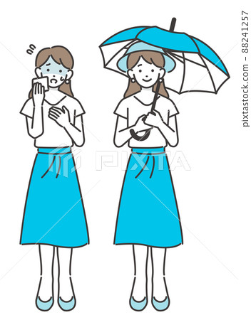 Vector illustration material of a woman suffering from heat stroke and a woman who takes measures against heat stroke with a parasol / summer / heat stroke / parasol Vector illustration material of a woman suffering from heat stroke and a woman who takes measures against heat stroke with a parasol / summer / heat stroke / parasol 88241257