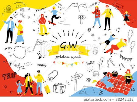 Set of leisure icons and people for Golden Week 88242132