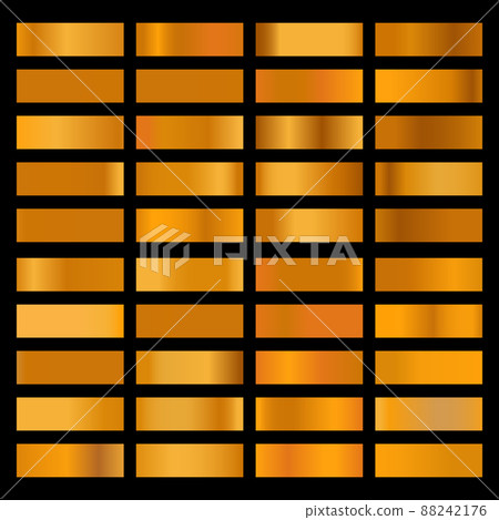 Metalic gradient collection with shiny gold hologram. Holographic foil texture, gold rose, brown and golden gradation. Vector set for frame, ribbon, border, other design Metalic gradient collection with shiny gold hologram. Holographic foil texture, gold rose, brown and golden gradation. Vector set for frame, ribbon, border, other design 88242176