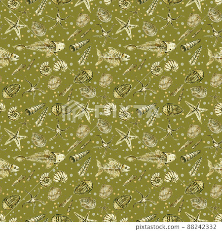 Seamless pattern of hand drawn seashell, ammonites, trilobite and other fossil animals Seamless pattern of hand drawn seashell, ammonites, trilobite and other fossil animals 88242332