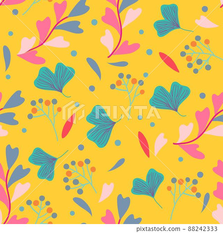 Seamless pattern with plants branches, leaves and berries. Vector illustration 88242333