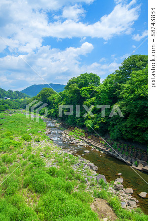 Watarase Valley, Watarase River, near Mizunuma Station, upstream view from Kurohone Ohashi, early summer scenery 88243833