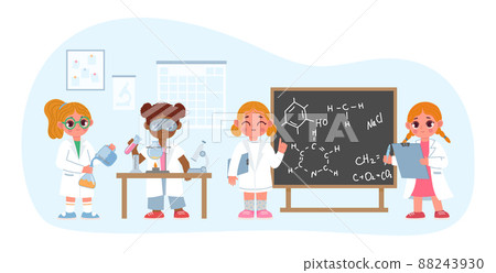 School kids in science laboratory, lesson for preschool School kids in science laboratory, lesson for preschool 88243930