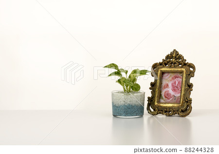 Interior image with small items placed on a white table 88244328