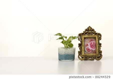 Interior image with small items placed on a white table 88244329