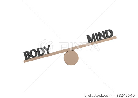 3D. words body and mind on wooden seesaw unbalancing on white background 3D. words body and mind on wooden seesaw unbalancing on white background 88245549