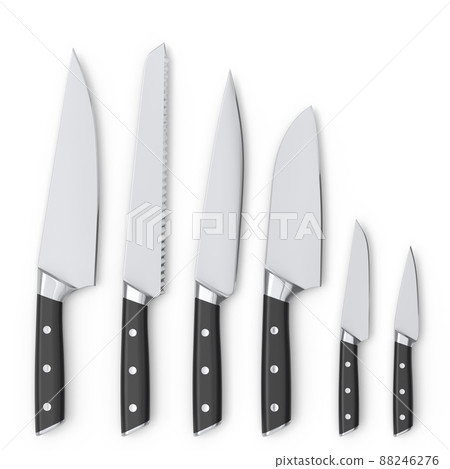 Set of chef's kitchen knives with a wooden handle isolated on white background. Set of chef's kitchen knives with a wooden handle isolated on white background. 88246276