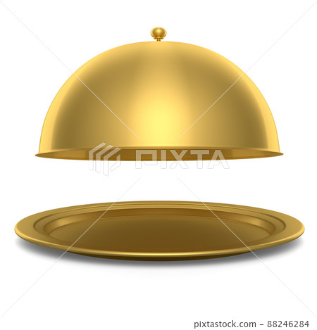 Gold tray with cloche ready to serve isolated on white background Gold tray with cloche ready to serve isolated on white background 88246284