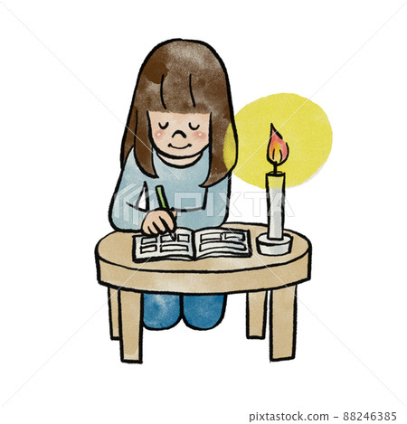 因停電而用燭光學習的女孩 88246385