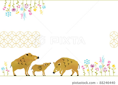 Zodiac sign, wild boar family and flowers Zodiac sign, wild boar family and flowers 88246440