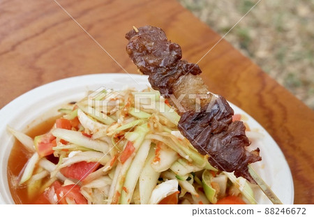 Barbecue Pork Grilled Food on Bamboo Skewer Barbecue Pork Grilled Food on Bamboo Skewer 88246672