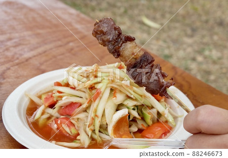 Barbecue Pork Grilled Food on Bamboo Skewer Barbecue Pork Grilled Food on Bamboo Skewer 88246673