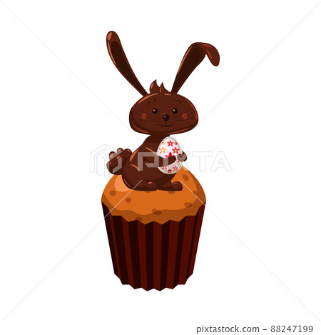 Easter cupcake with chocolate Bunny and egg, muffin. Sweet food, dessert 88247199
