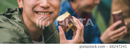 roasted sweet potato, camp, camping 88247241