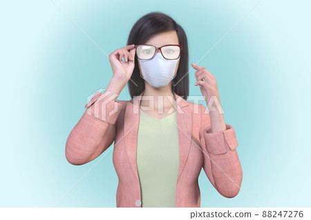 戴口罩和眼鏡時因鏡片混濁而陷入困境的女性 88247276