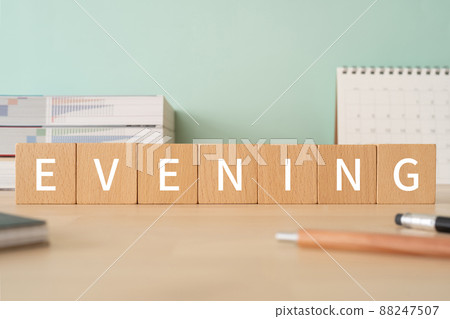 Desk with "EVENING" blocks 88247507