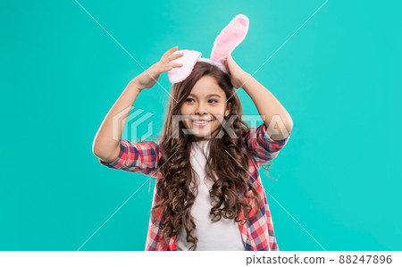 Springtime. time for fun. adorable kid wearing funny hare ears. easter spring holiday. Springtime. time for fun. adorable kid wearing funny hare ears. easter spring holiday. 88247896