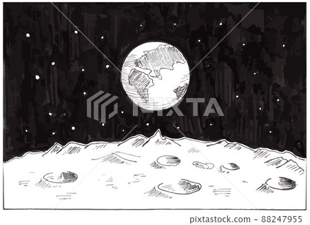 Space. View of the earth from the moon. Hand-drawn illustration. Vector in sketch style 88247955