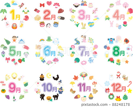 12 個月插圖花環 12 個月插圖花環 88248178