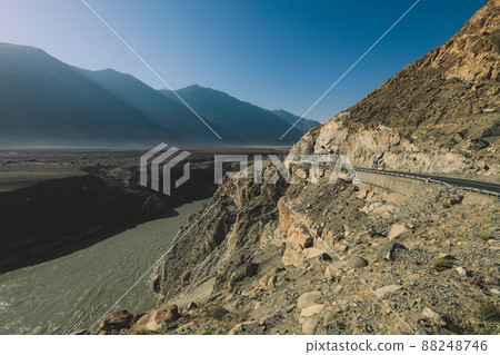 Nice View to the Dirty Water of Mountain River in Gilgit Baltistan Region, Pakistan Nice View to the Dirty Water of Mountain River in Gilgit Baltistan Region, Pakistan 88248746