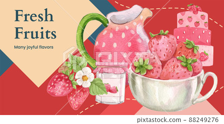 Billboard template with strawberry harvest concept,watercolor style 88249276