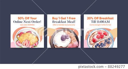 Banner template with specialty breakfast concept,watercolor style Banner template with specialty breakfast concept,watercolor style 88249277