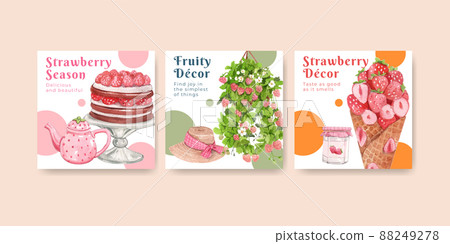 Banner template with strawberry harvest concept,watercolor style Banner template with strawberry harvest concept,watercolor style 88249278