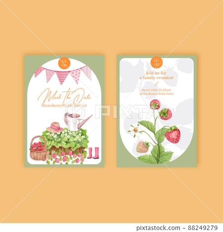 Invitation card template with strawberry harvest concept,watercolor style Invitation card template with strawberry harvest concept,watercolor style 88249279