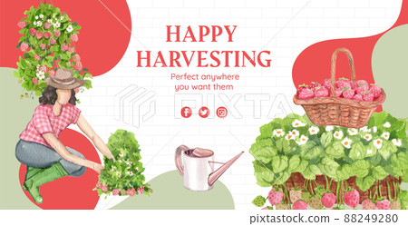 Billboard template with strawberry harvest concept,watercolor style Billboard template with strawberry harvest concept,watercolor style 88249280