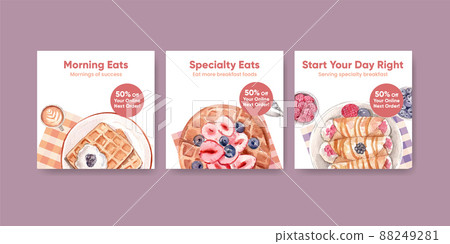 Banner template with specialty breakfast concept,watercolor style 88249281