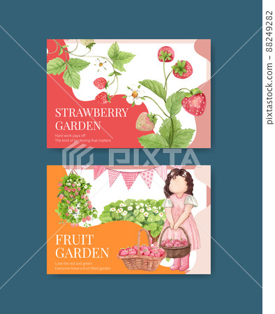 Facebook template with strawberry harvest concept,watercolor style 88249282