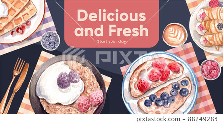 Billboard template with specialty breakfast concept,watercolor style 88249283