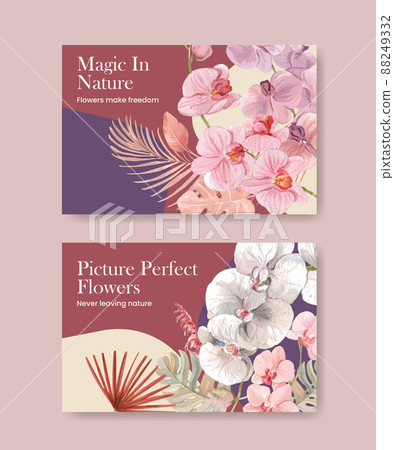 Facebook template with orchid flower with boho concept,watercolor style 88249332