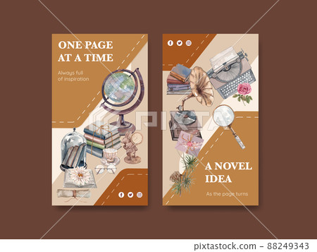 Instagram template with book letter vintage concept,watercolor style Instagram template with book letter vintage concept,watercolor style 88249343